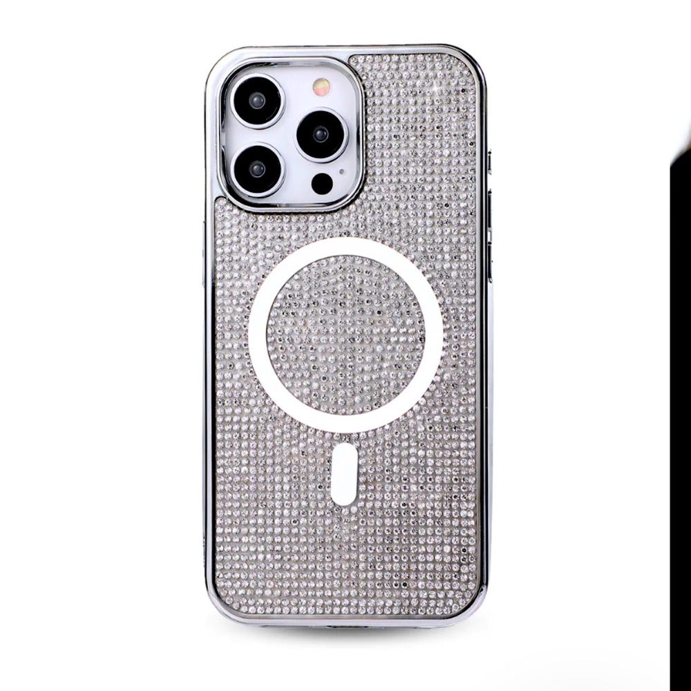 LuxyLemon Silver Crystal Glam MagSafe Phone Case, iPhone 14 Pro